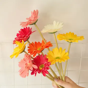 Simulácia PU Gerbera Umelé Kvety Usporiadanie Materiálov pre Domáce Dekorácie, Party, Kvetina Stenu Svadobné Falošné Kvetinové Girlandy