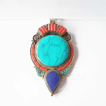 TBP718 Indickej Vintage Šperky z Medi Mozaikové Farebné Kamenné Prívesky Veľké Multi Farby