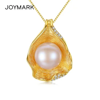 JOYMARK Cubic Zirconia Shell Dizajn Prírodné Perlový Náhrdelník Prívesok Zlatej Farby, 925 Sterling Silver Šperky Pre Ženy JPN302